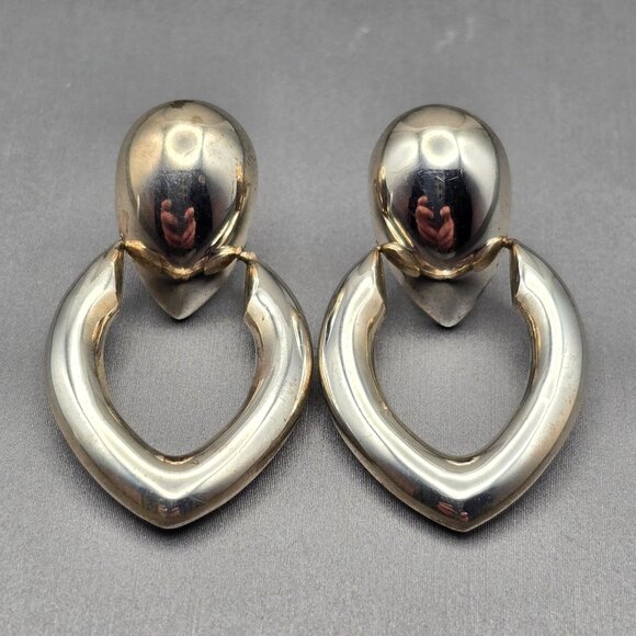 VTG Sterling Doorknocker Earrings 1.5" Signed SU Thailand Hollow-Form 8.49g - Picture 9 of 9